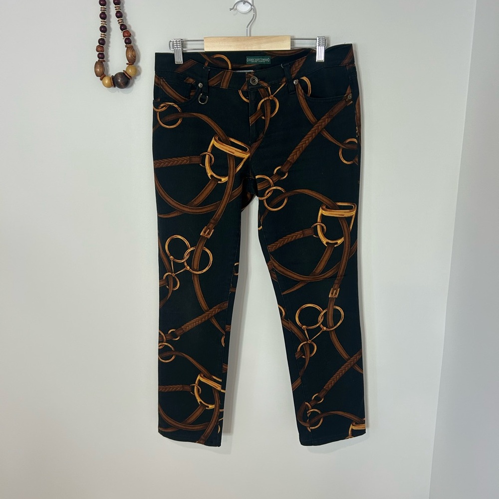 Beautiful Ralph Lauren Black Straight-Leg Jeans with Bridle Print❤️10/L - Picture 11 of 11